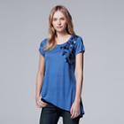 Women's Simply Vera Vera Wang Embellished Asymmetrical Tee, Size: Large, Blue (navy)