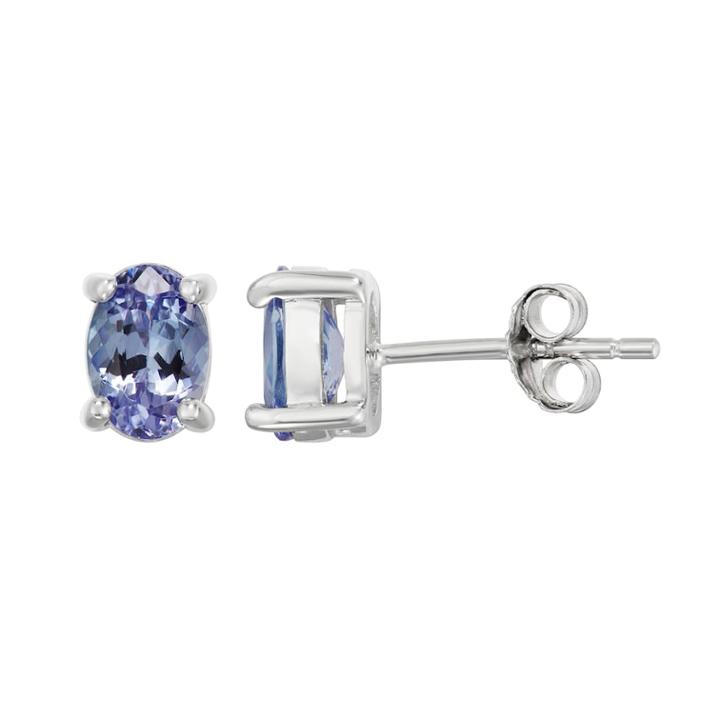 Sterling Silver Tanzanite Oval Stud Earrings, Women's, Blue