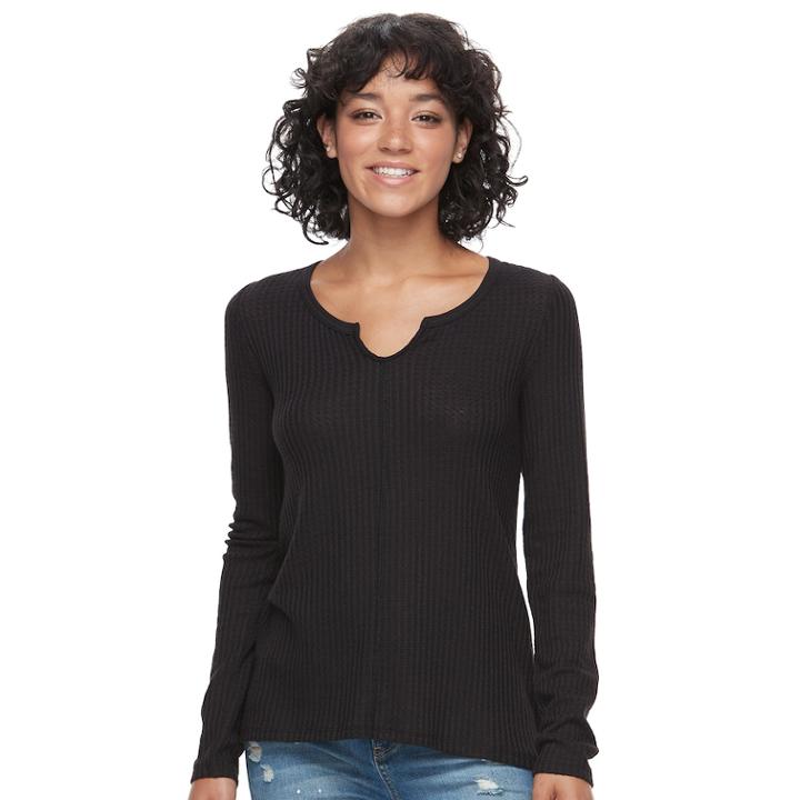 Juniors' So&reg; Waffle-knit Top, Teens, Size: Small, Black