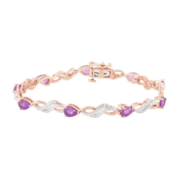 14k Rose Gold Over Silver Amethyst & Lab-created White Sappphire Bracelet, Women's, Purple