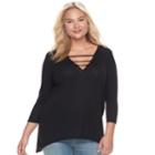 Plus Size Juniors' Plus Mudd&reg; Ribbed Sharkbitetee, Teens, Size: 2xl, Black