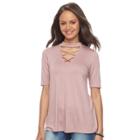 Juniors' Pink Republic Elbow Sleeve Choker Neck Top, Teens, Size: Medium, Med Purple