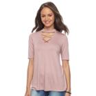 Juniors' Pink Republic Elbow Sleeve Choker Neck Top, Teens, Size: Medium, Med Purple