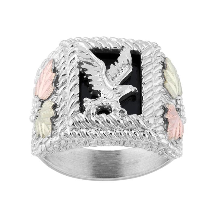 Black Hills Gold Tri-tone Onyx Eagle Ring In Sterling Silver, Men's, Size: 10
