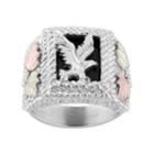 Black Hills Gold Tri-tone Onyx Eagle Ring In Sterling Silver, Men's, Size: 10