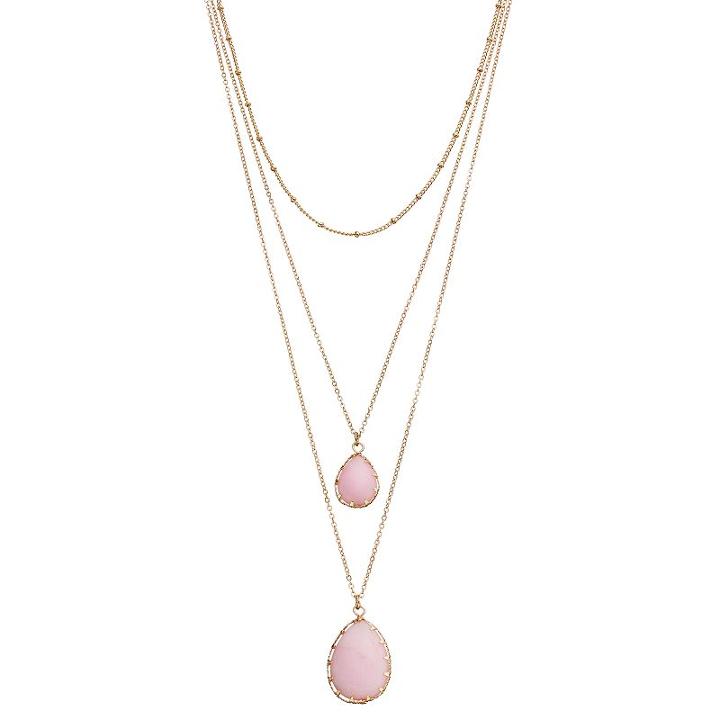 Mudd&reg; Pink Teardrop Pendant Layered Necklace, Women's, Med Pink