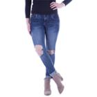 Juniors' Amethyst Ripped Cuffed Skinny Jeans, Girl's, Size: 7, Dark Blue