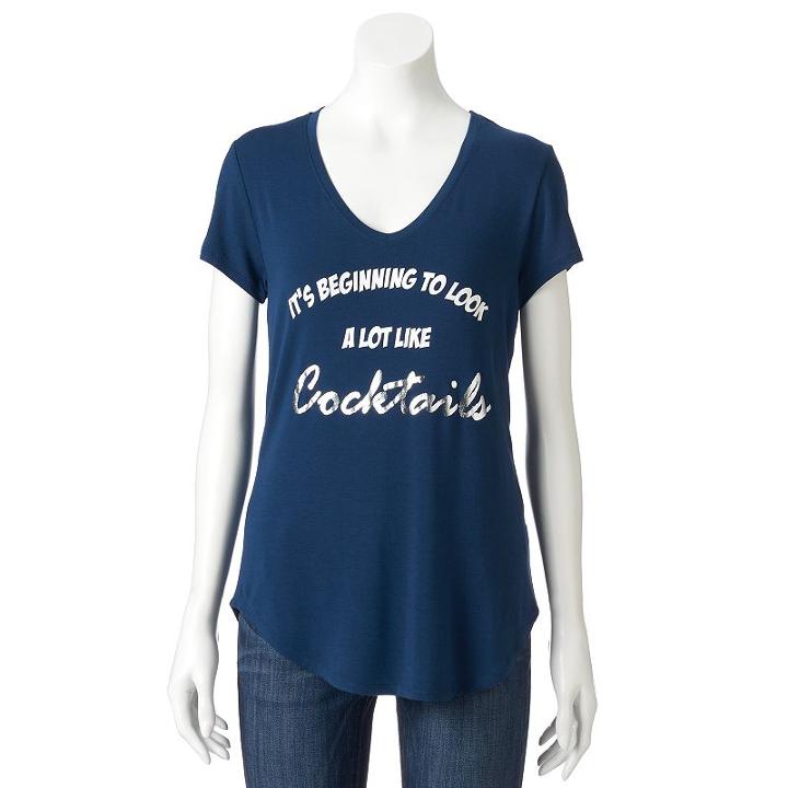 Women's Apt. 9&reg; V-neck Graphic Tee, Size: Xxl, Blue (navy)