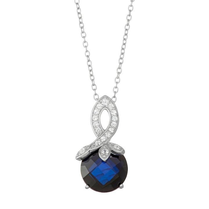 Sterling Silver Lab-created Blue & White Sapphire Swirl Pendant Necklace, Women's, Size: 18