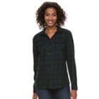 Women's Croft & Barrow&reg; Flannel Plaid Button-down Shirt, Size: Xl, Dark Green
