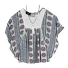 Girls 7-16 Iz Amy Byer Crepon Poncho Top With Necklace, Size: Large, Ivory Blue Pattern