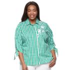 Plus Size Croft & Barrow&reg; Embroidered Button Down With Tie Sleeves, Women's, Size: 2xl, Med Green
