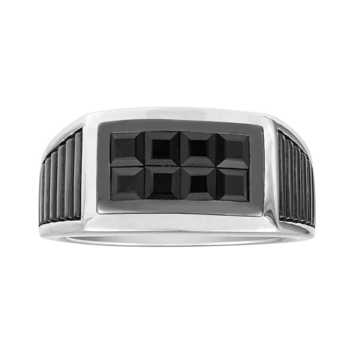 Men's Sterling Silver Square Black Sapphire Ring, Size: 12
