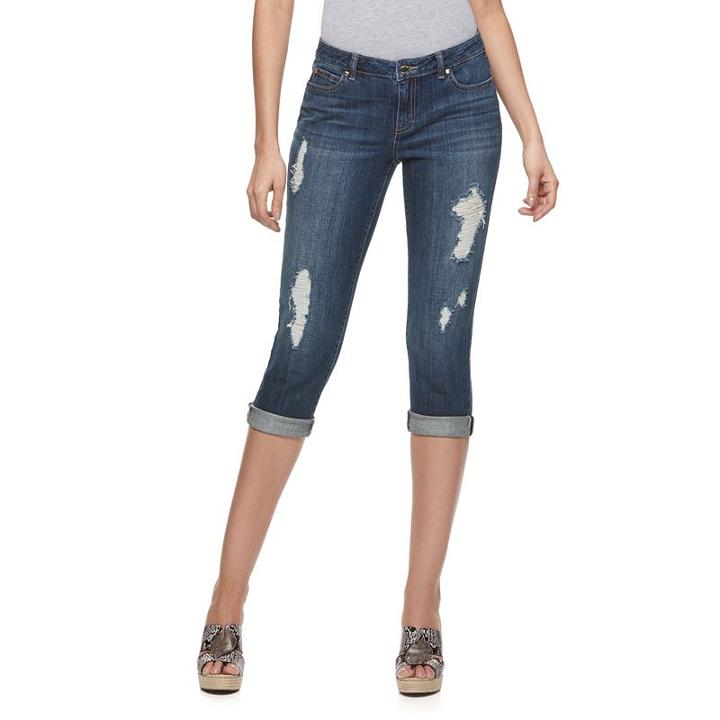 Petite Women's Jennifer Lopez Destructed Capri Jeans, Size: 2 Petite, Med Blue
