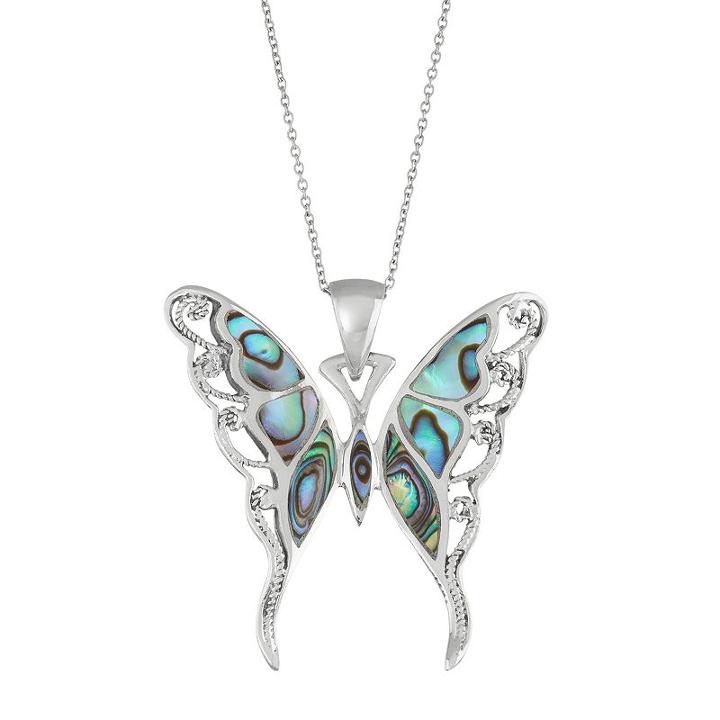 Sterling Silver Abalone Butterfly Pendant Necklace, Women's, Size: 18, Green