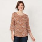 Women's Lc Lauren Conrad Printed Bell Sleeve Top, Size: Xs, Red/coppr (rust/coppr)
