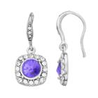 Brilliance Silver Plated Square Halo Drop Earrings With Swarovski Crystals, Women's, Purple