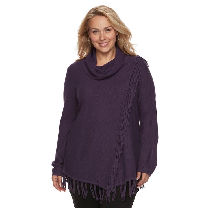 Plus Size Croft & Barrow&reg; Fringe Cowlneck Sweater, Women's, Size: 3xl, Purple Oth