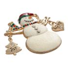Gold Tone Simulated Crystal Love Christmas Snowman Pin, Women's, Multicolor