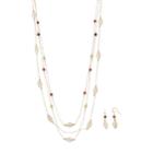 Filigree Leaf & Bead Multistrand Necklace & Earring Set, Women's, Orange