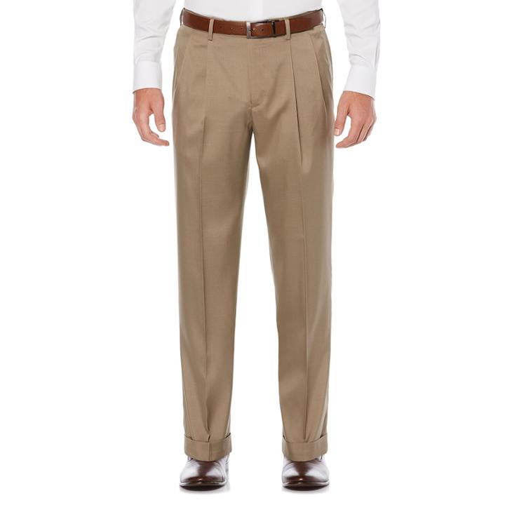 Big & Tall Savane Straight-fit Stretch Crosshatch Pleated Dress Pants, Men's, Size: 44x30, Med Beige