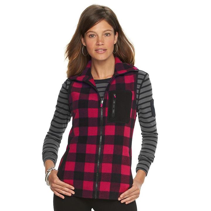 Petite Chaps Buffalo Check Fleece Vest, Women's, Size: L Petite, Red Other