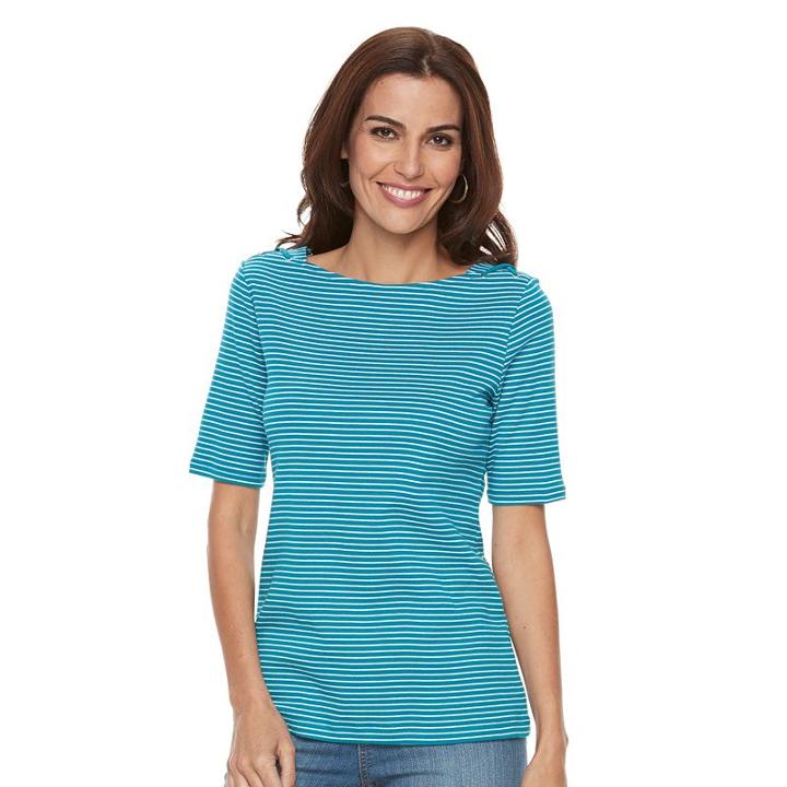 Women's Croft & Barrow&reg; Striped Boatneck Knit Top, Size: Xxl, Turquoise/blue (turq/aqua)
