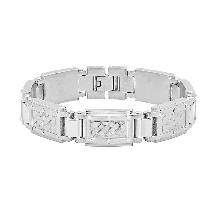 Men's Stainless Steel Woven Link Bracelet, Size: 8.5, Grey