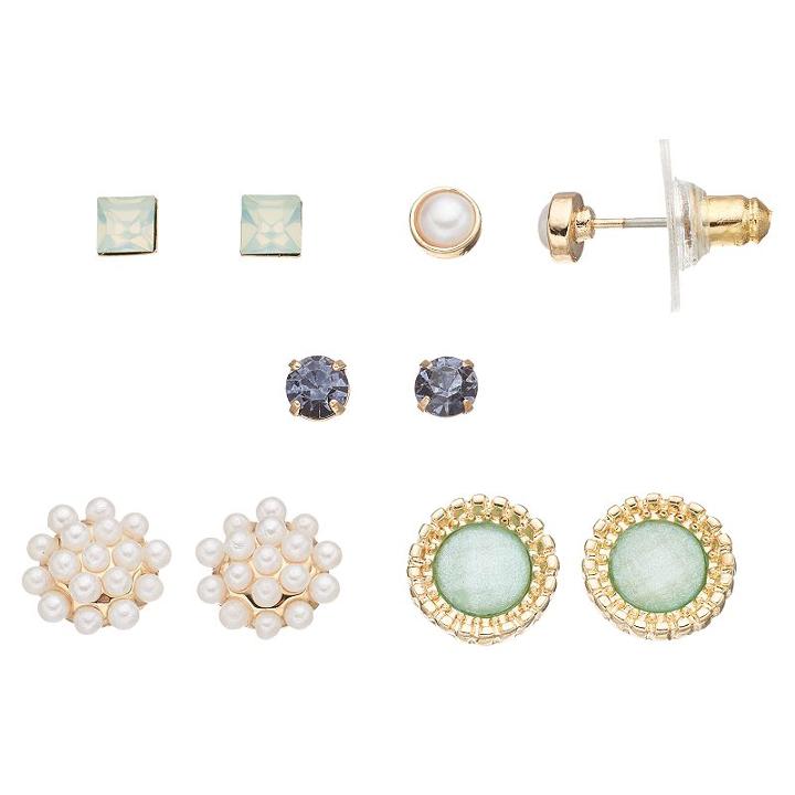 Lc Lauren Conrad Simulated Pearl & Simulated Crystal Stud Earring Set, Women's, Lt Green