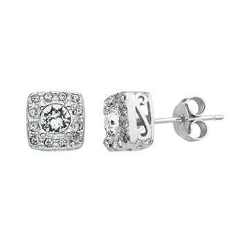 Diamond Splendor Crystal & Diamond Accent Sterling Silver Square Halo Stud Earrings, Women's, White