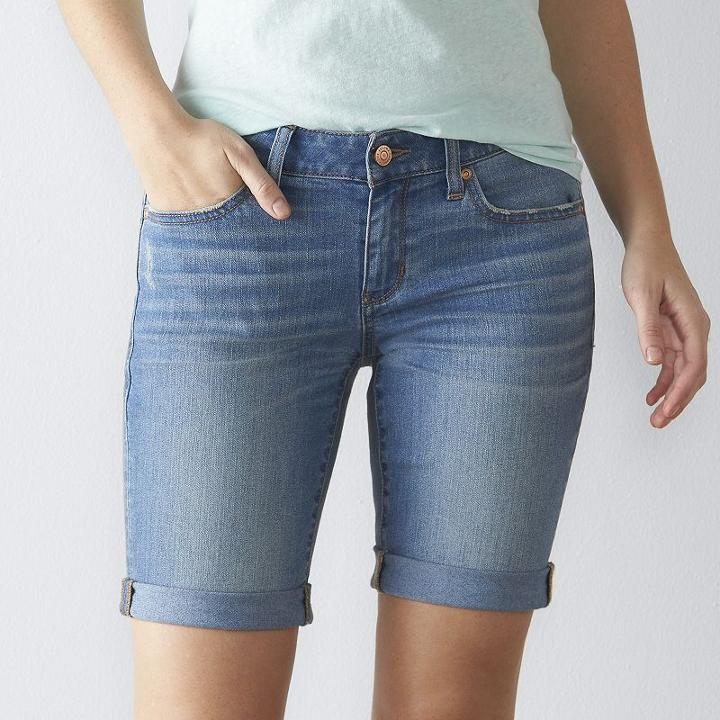 Women's Sonoma Goods For Life&trade; Cuffed Bermuda Jean Shorts, Size: 4, Blue Other
