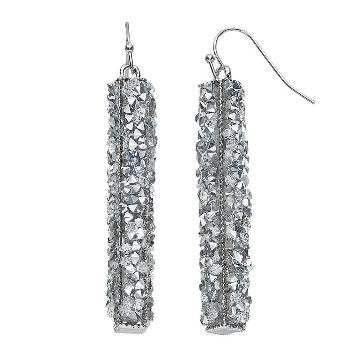 Faceted Stone Nickel Free Bar Drop Earrings, Women's, Silver
