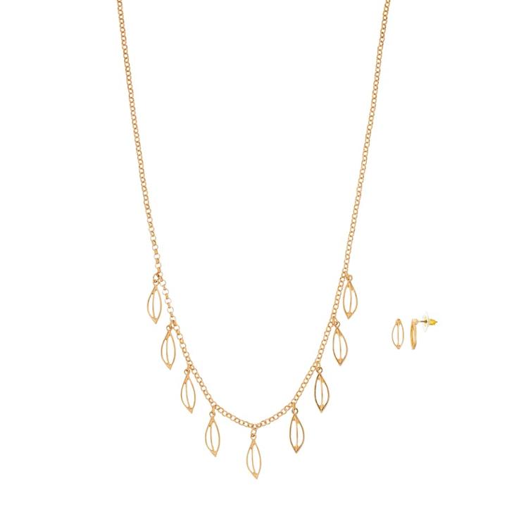 Gold Tone Cutout Necklace & Earring Set, Women's