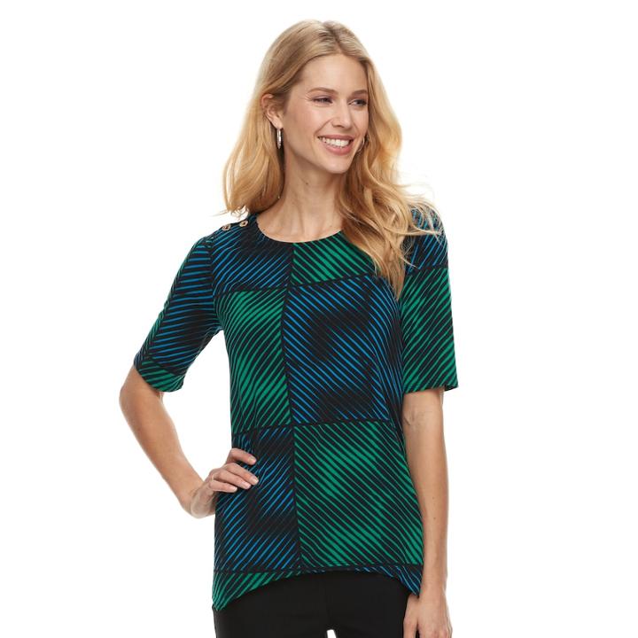 Women's Dana Buchman Print Shark-bite Hem Top, Size: Xl, Green