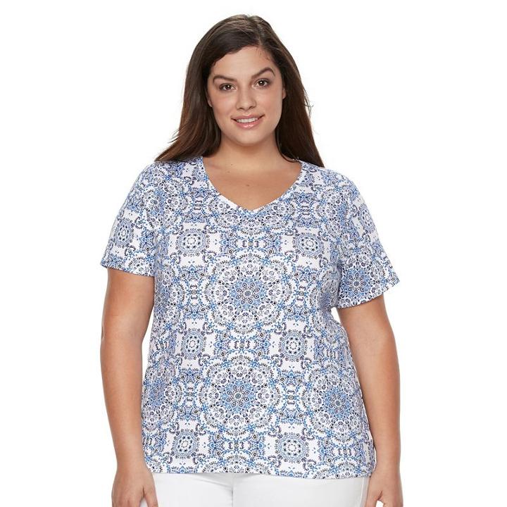 Plus Size Croft & Barrow&reg; Print Asymmetrical-hem Tee, Women's, Size: 1xl, Turquoise/blue (turq/aqua)