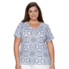 Plus Size Croft & Barrow&reg; Print Asymmetrical-hem Tee, Women's, Size: 1xl, Turquoise/blue (turq/aqua)