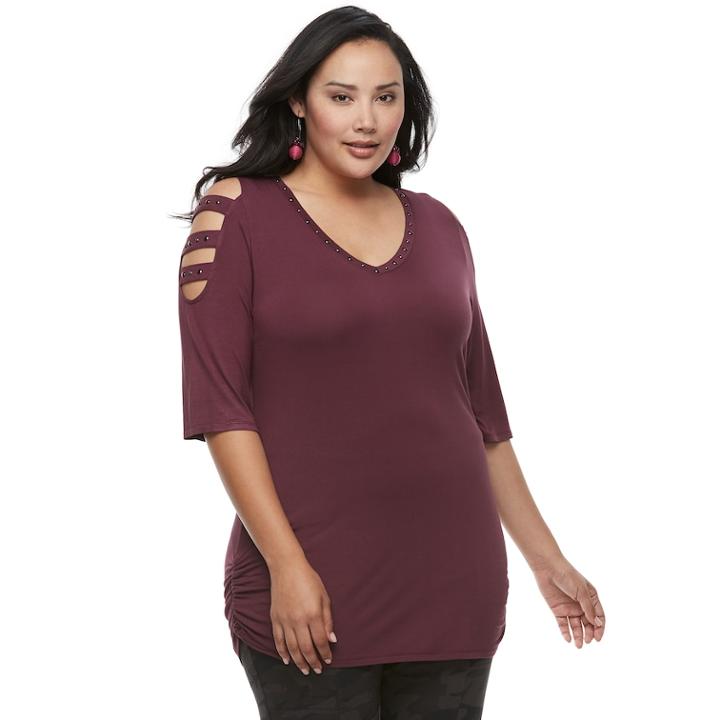 Plus Size Rock & Republic&reg; Embellished Cold-shoulder Cutout Tee, Women's, Size: 2xl, Pink