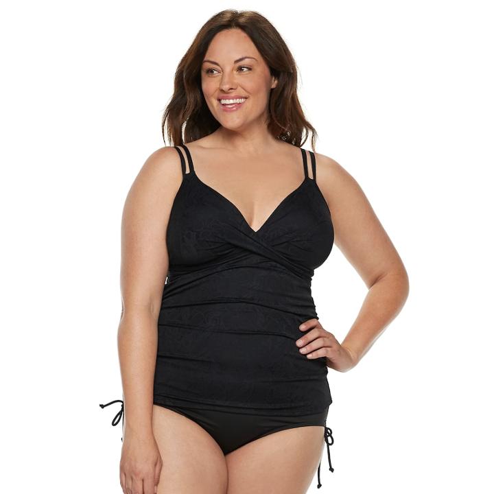 Plus Size Croft & Barrow&reg; Bust Enhancer Crossover Tankini Top, Women's, Size: 18 W, Black