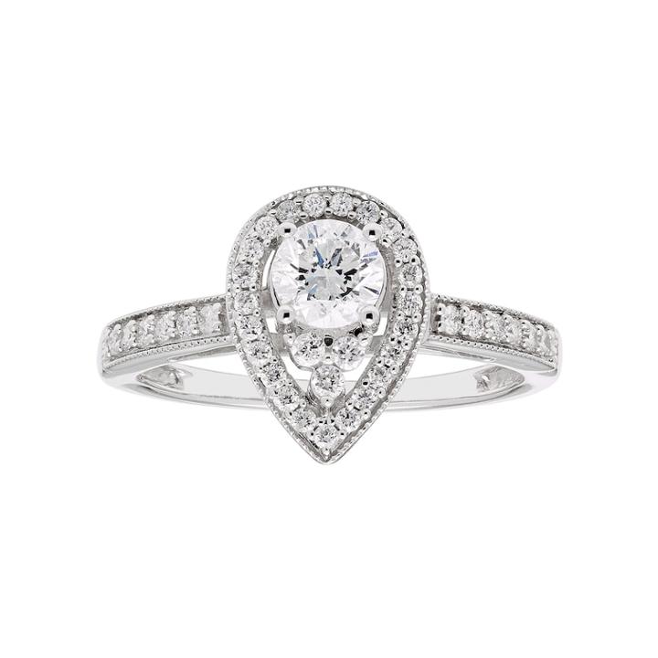 Lovemark 10k White Gold 3/4 Carat T.w. Diamond Teardrop Halo Ring, Women's, Size: 7