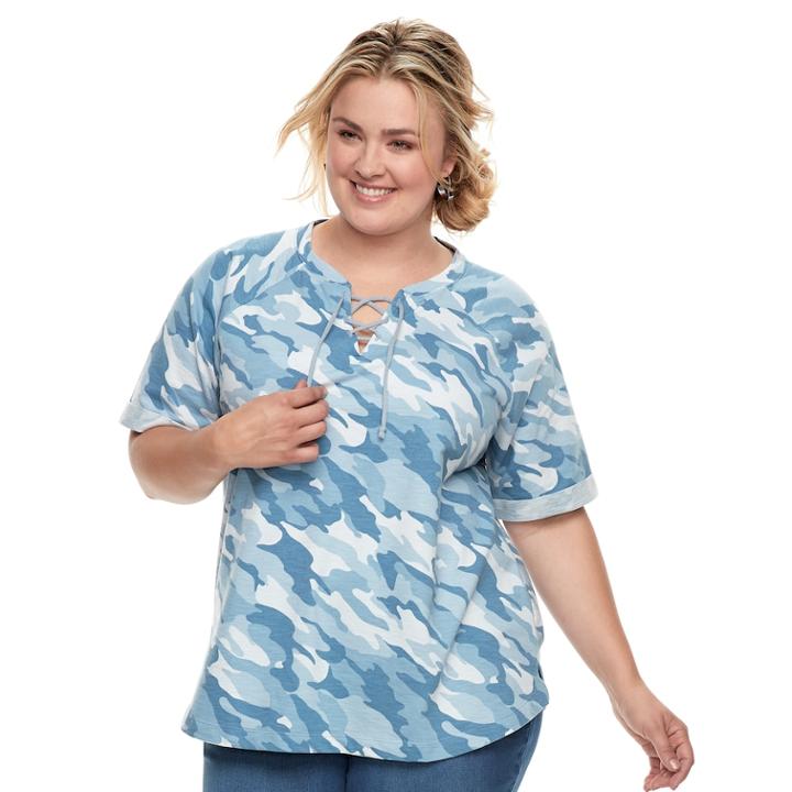 Plus Size Sonoma Goods For Life&trade; Lace-up Sweatshirt, Women's, Size: 1xl, Dark Blue