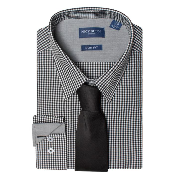 Big & Tall Men's Nick Dunn Slim Tall Patterned Easy-care Spread-collar Dress Shirt & Tie Set, Size: 3xlt 38/39, Black