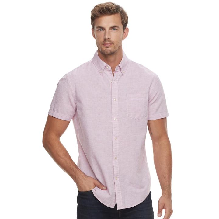 Men's Sonoma Goods For Life™ Modern-fit Linen-blend Button-down Shirt, Size: Xxl, Pink