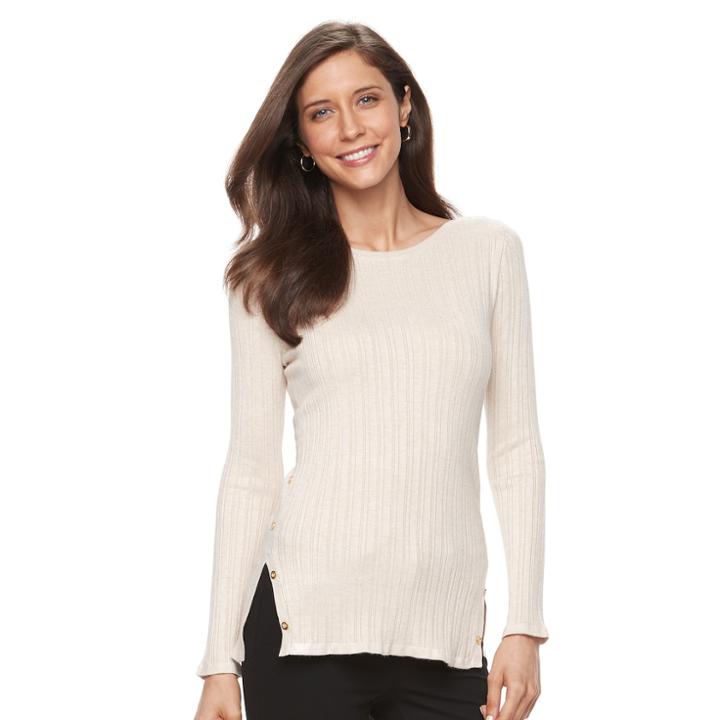 Women's Croft & Barrow&reg; Button Side Long Sleeve Top, Size: Xl, Lt Beige