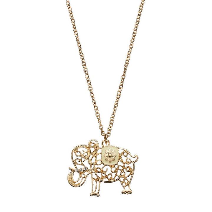 Mudd&reg; Long Openwork Elephant Pendant Necklace, Girl's, Gold
