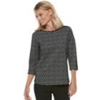 Petite Croft & Barrow&reg; Print Boatneck Top, Women's, Size: S Petite, Black