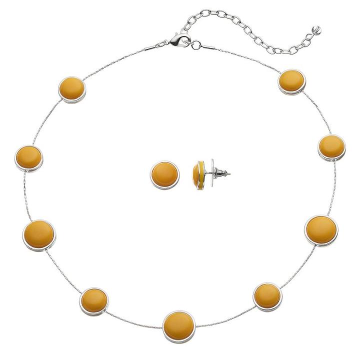 Napier Circle Station Necklace & Stud Earring Set, Women's, Yellow