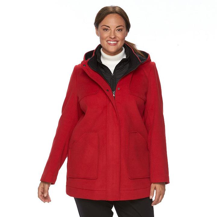 Plus Size Croft & Barrow&reg; Hooded Wool-blend Double-zip Jacket, Women's, Size: 1xl, Med Red