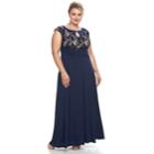 Plus Size Chaya Lace Bodice Crossover Evening Gown, Women's, Size: 14 W, Blue (navy)
