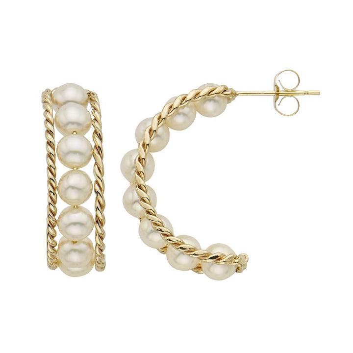 Freshwater Cultured Pearl 14k Gold Semi-hoop Earrings, Women's, White