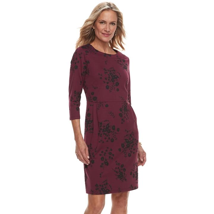 Women's Croft & Barrow&reg; Print Ponte Sheath Dress, Size: Xxl, Dark Red